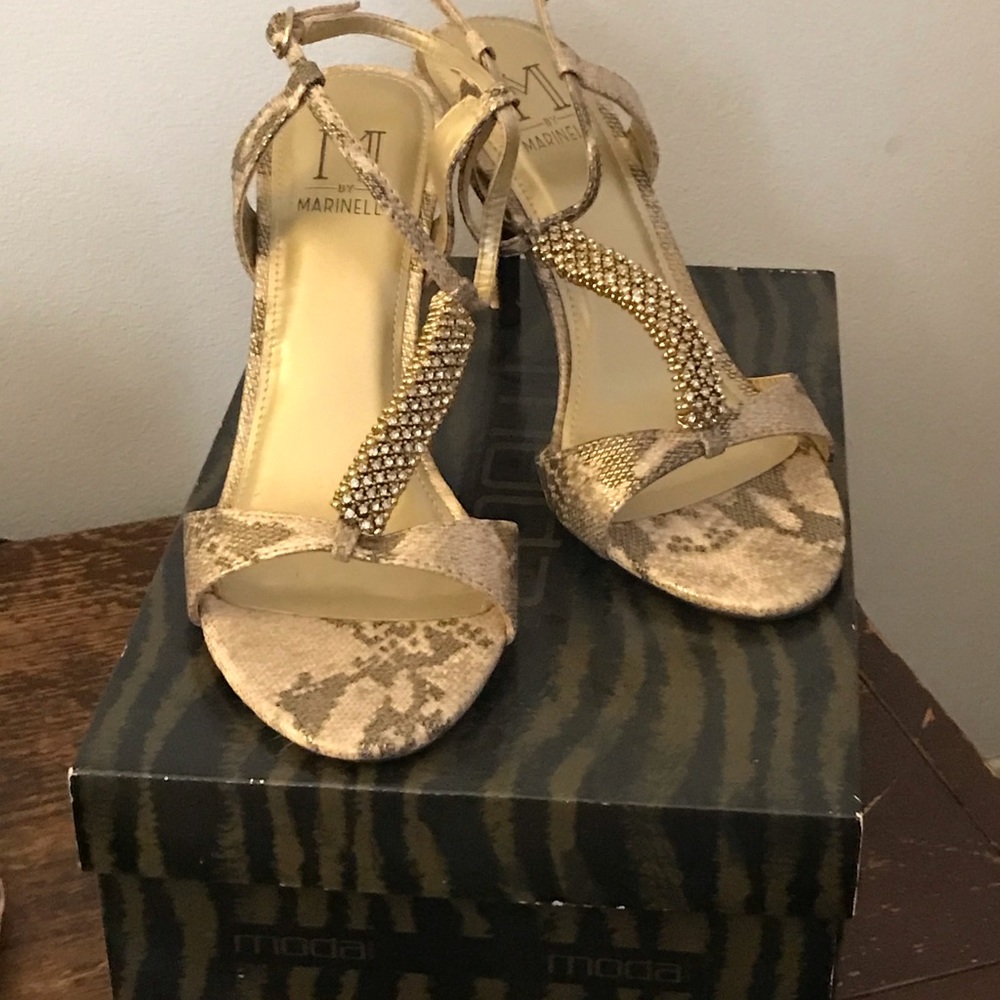 MARINELLI   SHOES GOLD SUMMER HEELS 6.5 - Picture 2 of 3